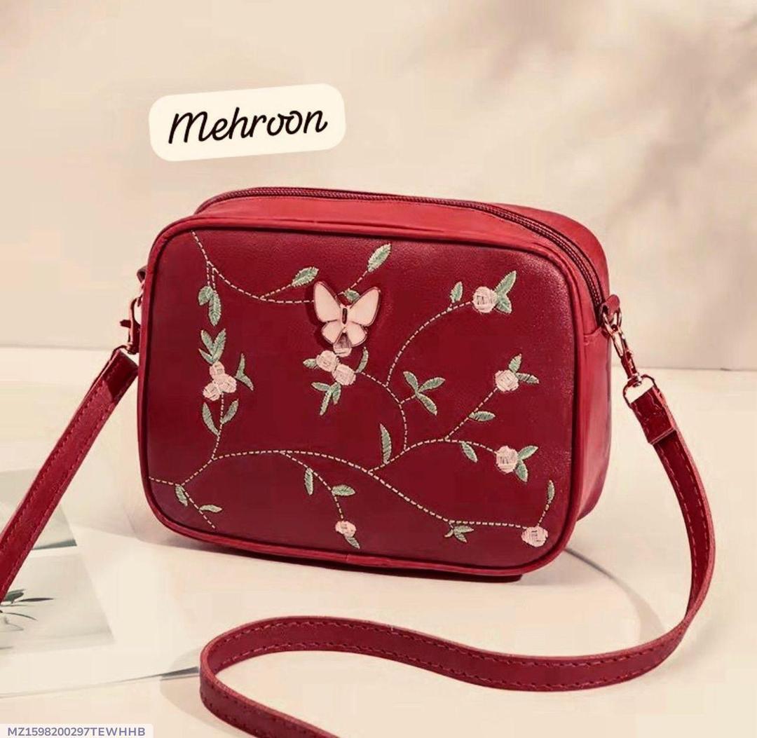 Maroon PU Leather Crossbody Bag for Girls