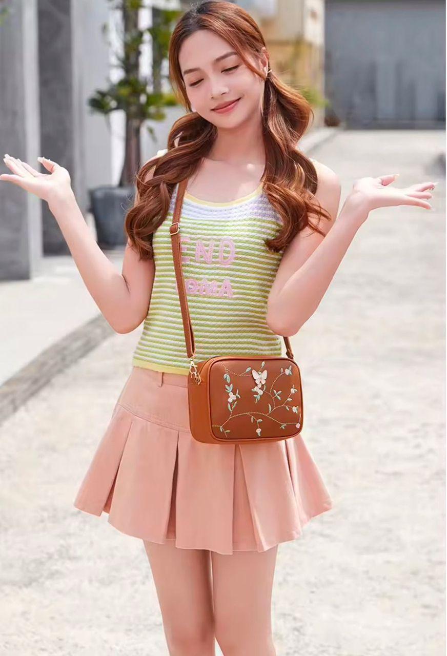 Maroon PU Leather Crossbody Bag for Girls