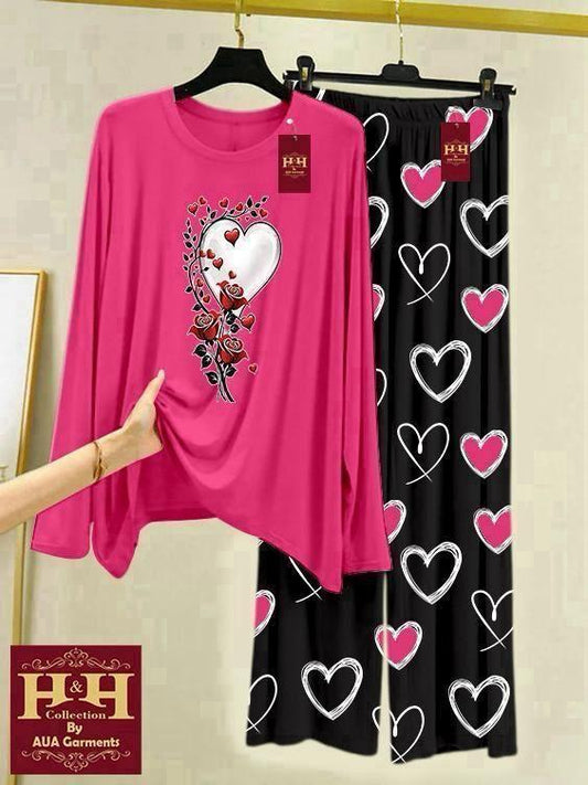 2PC Women's Stitched Printed Night Suit Set