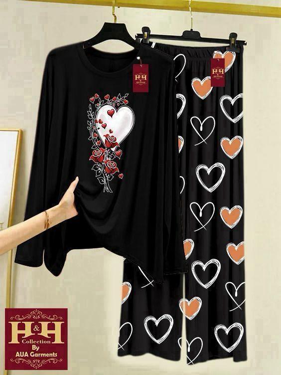 2PC Women's Stitched Printed Night Suit Set