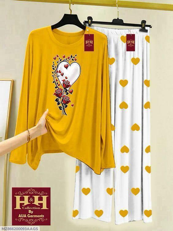2PC Women's Stitched Printed Night Suit Set