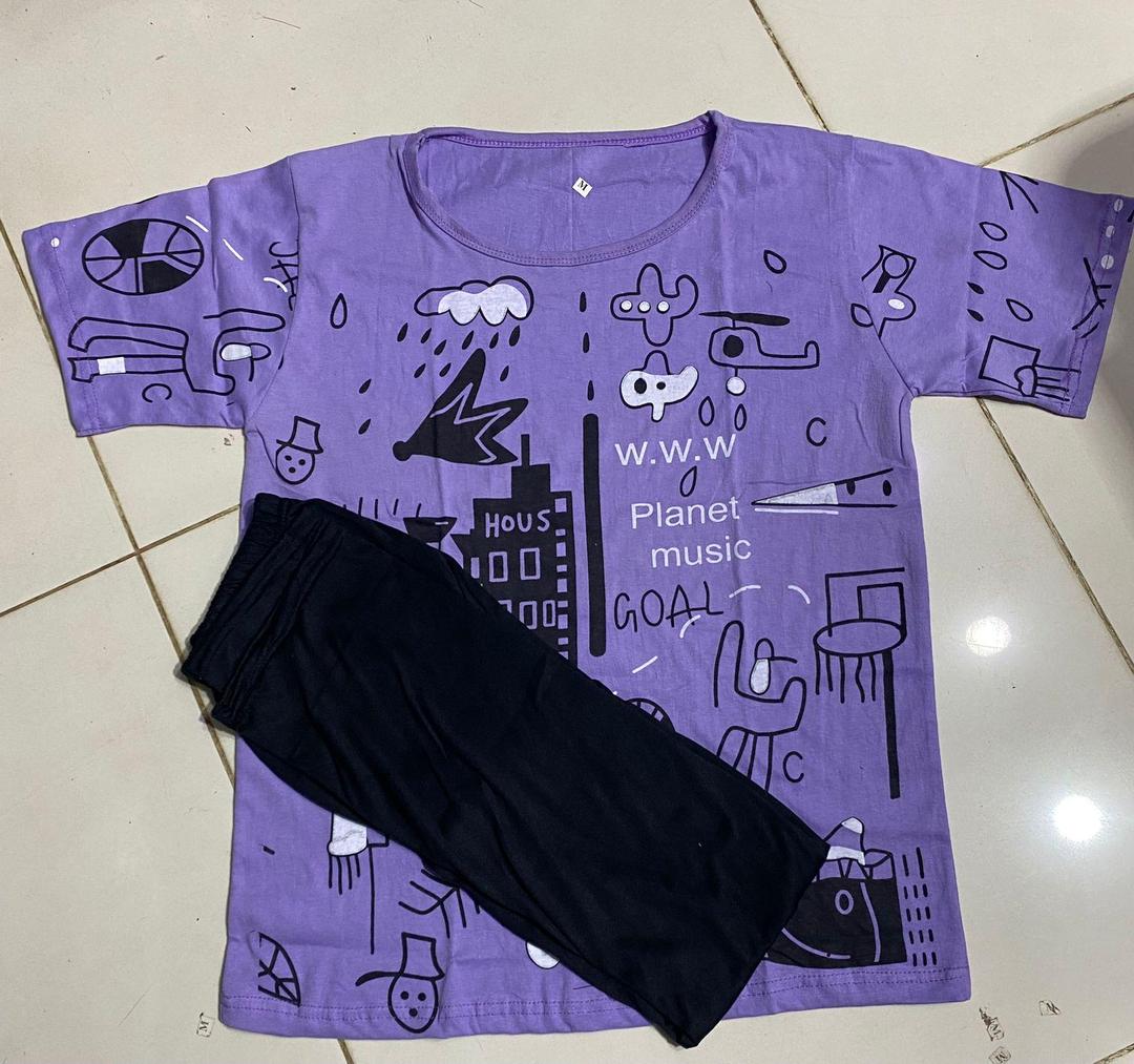 Purple Printed Cotton Jersey T-Shirt & Trouser Set
