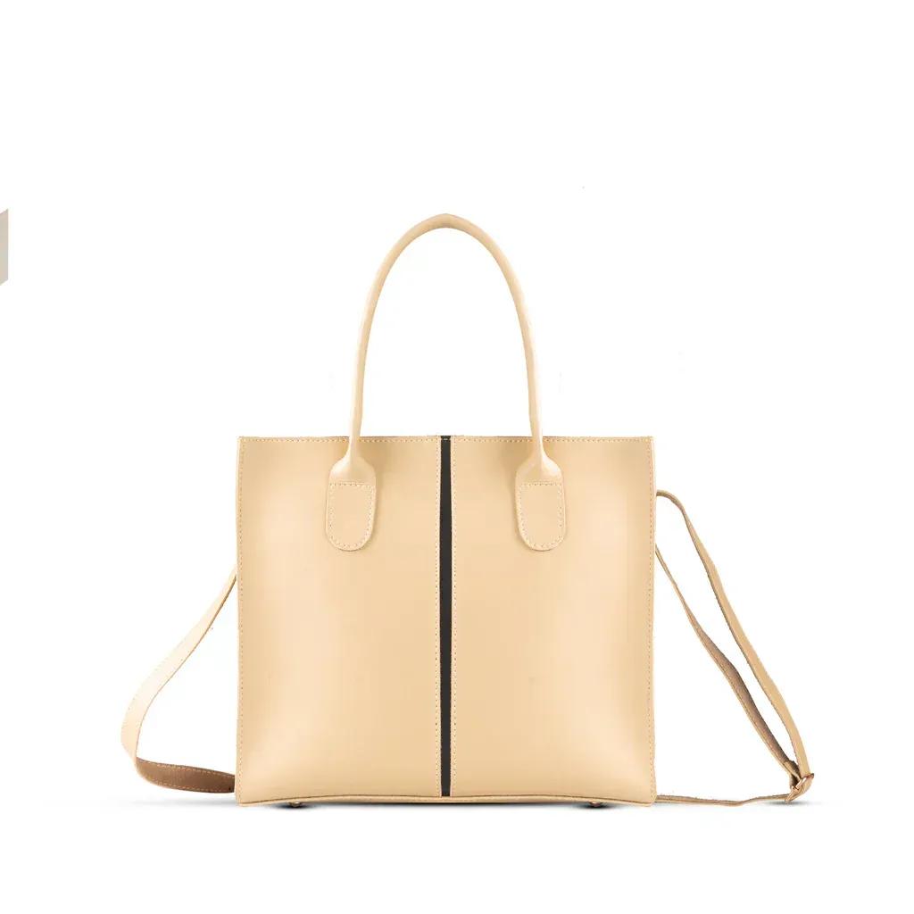 Elegant Beige PU Leather Shoulder Bag for Women
