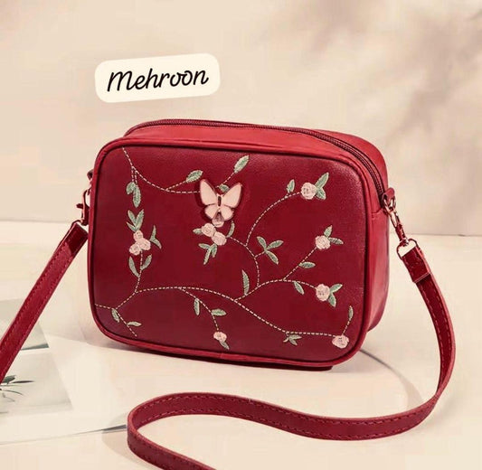 Maroon PU Leather Crossbody Bag for Girls