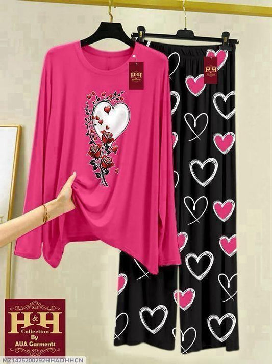 2PC Women's Stitched Printed Night Suit Set